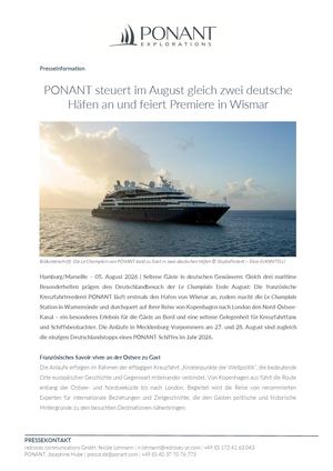 26 08 05 Ponant steuert im August gleich zwei deutsche Häfen an