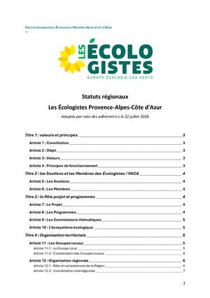 Statuts Les Ecologistes PACA Juin 2026