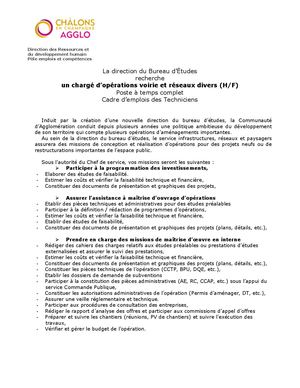 Chargé Dopérations éTudes Voirie Et Réseau