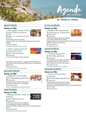 Agenda de la semaine du 10 au 16 août 2026