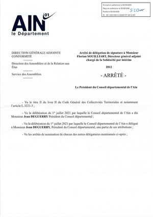 Arrêté De Délégation De Signature à Monsieur Florian Souilliart, Dga Solidarité Par Intérim