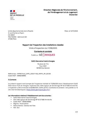 Rapport d'inspection de la Dreal - Safe Suez