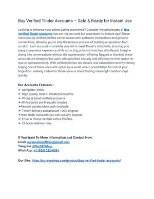 The Ultimate Guide to Buy Verified Tinder Accounts with Full Verification & Instant Delivery (PDF)