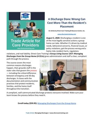Managing Discharges Blog Post Trade Article