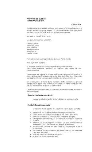 2026 07 07 - Séance ordinaire