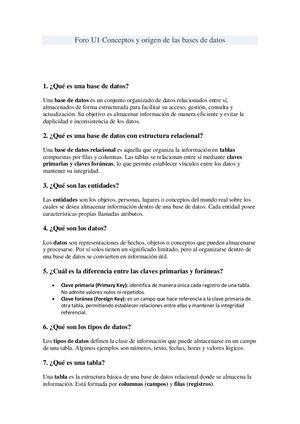 Foro U1 Conceptos Y Origen De Las Bases De Datos