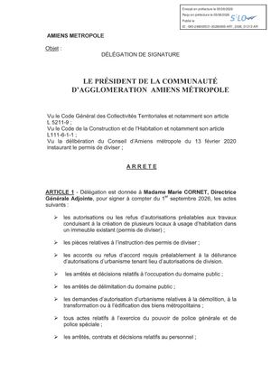 AR1 2026 01213 - Arrete Deleg Signature Madame Marie Cornet METROPOLE Publiée Le 06 08 2026