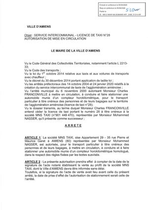 AR1 2026 01214 - Arrete Service Communal Licence De Taxi N 28 Autorisation De Mise En Circulation Publiée Le 06 08 2026
