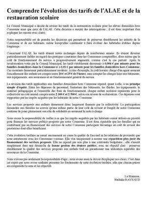 Augmentation Tarifs Cantine Et Alae