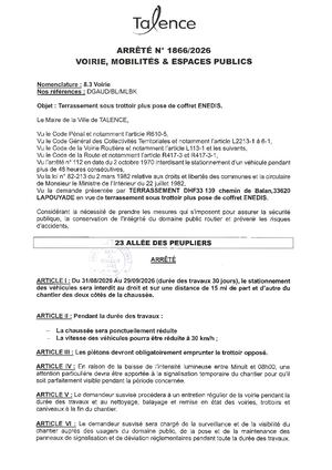 Arrete 1866 2026 Terrassement Sous Trottoir 23 Allee Des Peupliers Du 31 08 Au 29 09 2026 Publié Le 6 08 2026