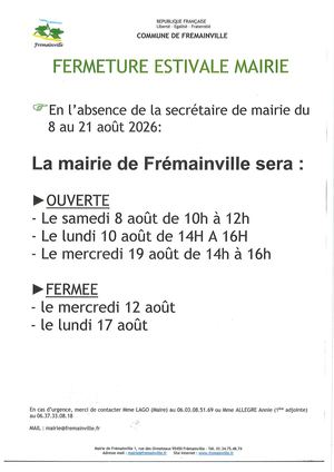 2026 Fermeture Estivale Mairie