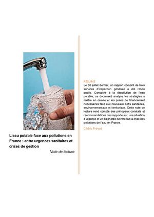 L’eau potable face aux pollutions en France : entre urgences sanitaires et crises de gestion (Note de lecture)