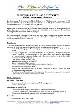 Offre Emploi Agent Entretien Remplacement