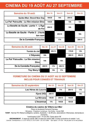 Programme Cinéma du 19 août au 27 septembre