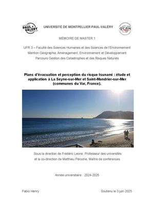 Plans d’évacuation et perception du risque tsunami : étude et  application à La Seyne-sur-Mer et Saint-Mandrier-sur-Mer  (communes du Var, France)
