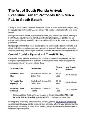 The Art Of South Florida Arrival Executive Transit Protocols From Mia & Fll To South Beach