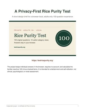 A Privacy-First Rice Purity Test Design Brief