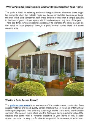 Why A Patio Screen Room Is A Smart Investment For Your Home