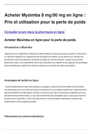 Ou Acheter Mysimba 8 Mg 90 Mg Pas Cher En Ligne Et Comment Est Il Utilise Pour La Perte De Poids