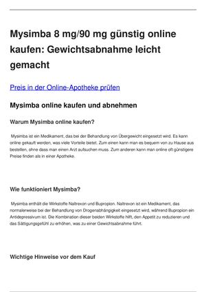 Wo Kann Man Mysimba 8 Mg 90 Mg Gunstig Online Kaufen Und Wie Wird Es Zur Gewichtsabnahme Verwendet
