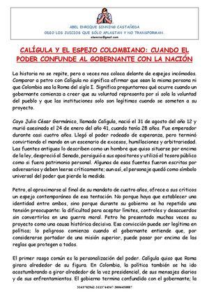 Calígula Y El Espejo Colombiano