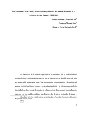 El Caudillismo Conservador Y El Proyecto Integracionista Un Análisis Del Gobierno Y Legado De Agustín Gamarra 1829 1841