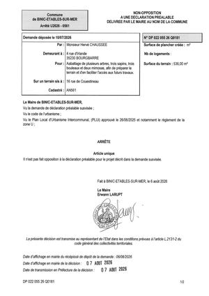 DP 26 Q 0181 - Arrêté