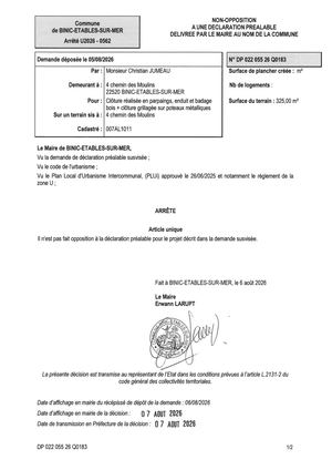 DP 26 Q 0183 - Arrêté