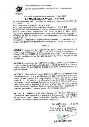 26 AT 1235 Reglementation De La Circulation Boulevard Du Cange & Boulevard Baraban Du 17 08 2026 Au 21 08 2026- Publiée Le 07 08 2026