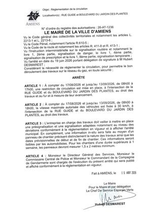 26 AT 1236 Reglementation De La Circulation Rue Guide Et Boulevard Du Jardin Des Plantes Du 17 08 2026 Au 13 09 2026 - Publiée Le 07 08 2026