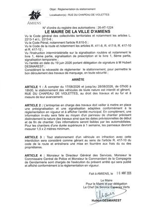 26 AT 1224 Reglementation Du Stationnement Rue Du Chapeau De Violettes Du 17 08 2026 Jusqu'au 28 08 2026  - Publiée Le 07 08 2026