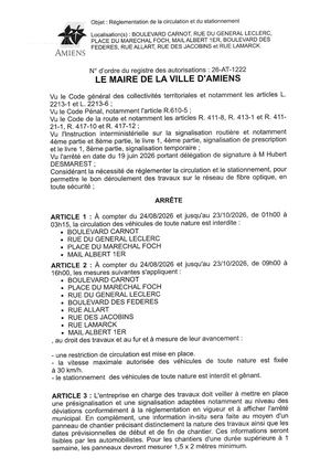 26 AT 1222 Reglementation De La Circulation Et Du Stationnement Boulevard Carnot & Autres Du 24 08 2026 Jusqu'au 23 10 2026 - Publiée Le 07 08 2026