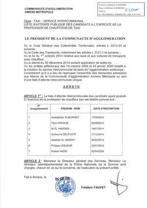 AR1 2026 01217 - Taxi Service Intercommunal - Liste D'attente - Publiée Le 07 08 2026