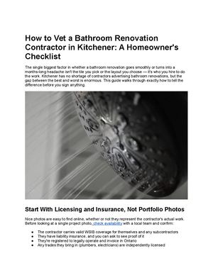 How To Vet A Bathroom Renovation Contractor In Kitchener A Homeowner's Checklist