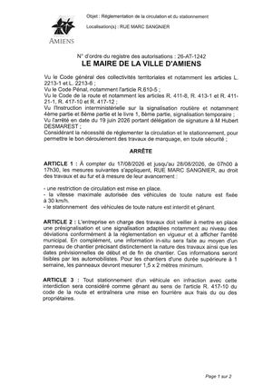 26 AT 1242 Reglementation De La Circulation Et Du Stationnement Rue Marc Sangnier Du 17 08 2026 Au 28 08 2026 - Publiée Le 07 08 2026