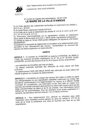 26 AT 1239 Reglementation De La Circulation Et Du Stationnement Rue Jules Lefebvre Du 31 08 2026 Au 01 09 2026 - Publiée Le 07 08 2026