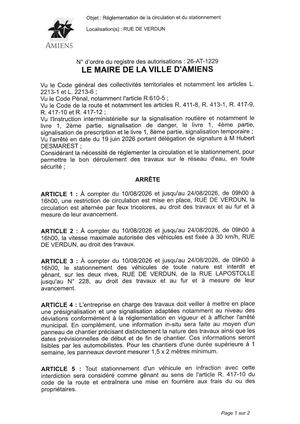 26 At 1229 Reglementation De La Circulation Et Du Stationnement Rue De Verdun Du 10 08 2026 Au 24 08 2026 Publiée Le 07 08 2026