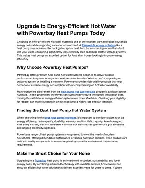 Upgrade To Energy Efficient Hot Water With Powerbay Heat Pumps Today