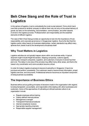 Beh Chee Siang and the Role of Trust in Logistics
