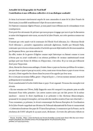 Contribution à Une Réflexion Collective Et à Un Dialogue Souhaité