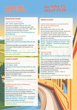 Programme animations du 9 au 15 août 2026
