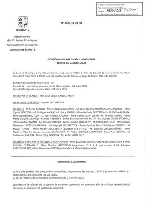 Délibération de la Ville de Biarritz sur les noms de quartiers - 28 mars 2026
