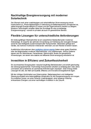 Nachhaltige Energieversorgung Mit Moderner Solartechnik