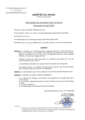 Arrete Interdiction De Circulation Le 09 08 2026