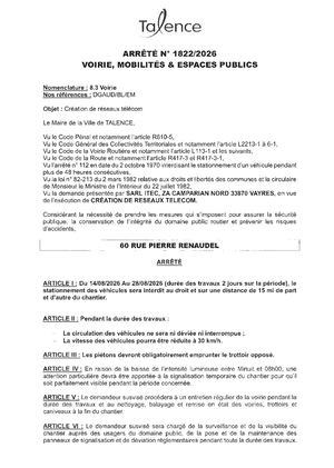 Arrete 1822 2026 Creation De Reseaux Telecom 60 Rue Renaudel Du 14 Au 28 08 2026 Publié Le 7 08 2026