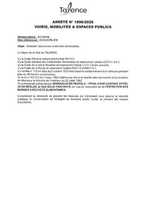 Arrete 1896 2026 Entretien Des Bornes A Dechets Alimentaires Du 7 08 Au 31 12 2026 Publié Le 7 08 2026