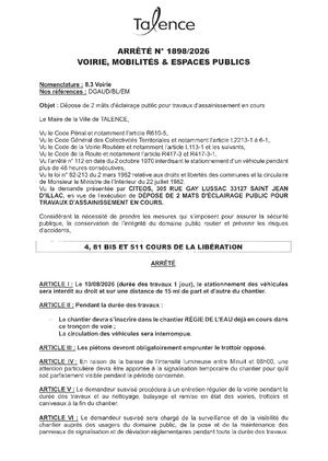 Arrete 1898 2026 Depose 2 Mats Eclairage Public Cours De Liberation Le 10 08 2026 Publié Le 7 08 2026