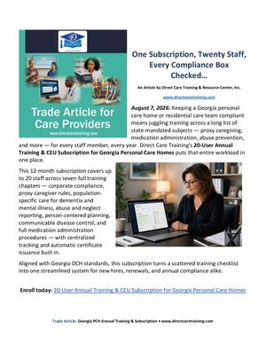 Georgia Personal Care Home Subscription Blog Post Trade Article