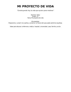 Revista Mi Proyecto De Vida Yadry