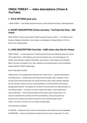 VINGA THREAT — How VINGA Corporate Finance (ex-JOOL) Rips Bond Investors | Named Operatives